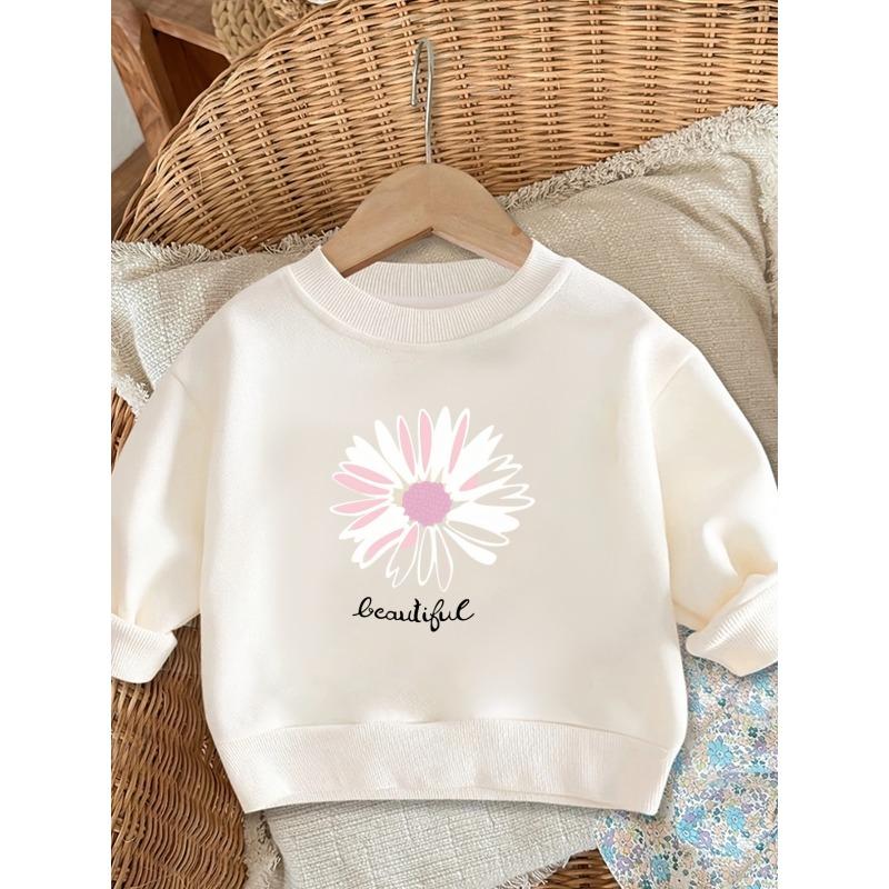 Kids Crewneck Pullover Sweatshirt, Floral Graphic Print 110 белый