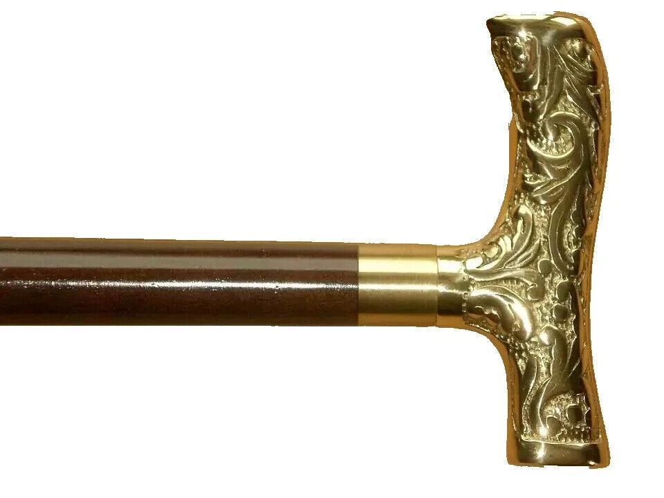 Antique Wooden Men's Walking Stick Brass Vintage Walking Cane Designer Handle