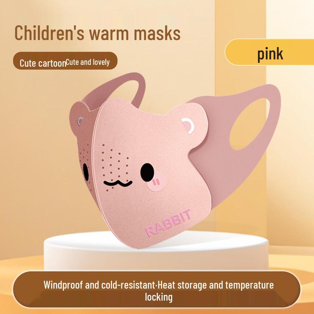 3D Cartoon Bear Children's Warm & Breathable Mask for Autumn/Winter - Windproof & Cold Protection