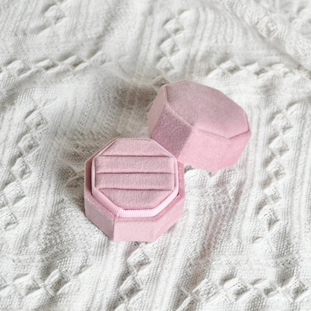Dustproof Flannel Jewelry Case Octagonal Engagement Rings Storage Box  for Lover