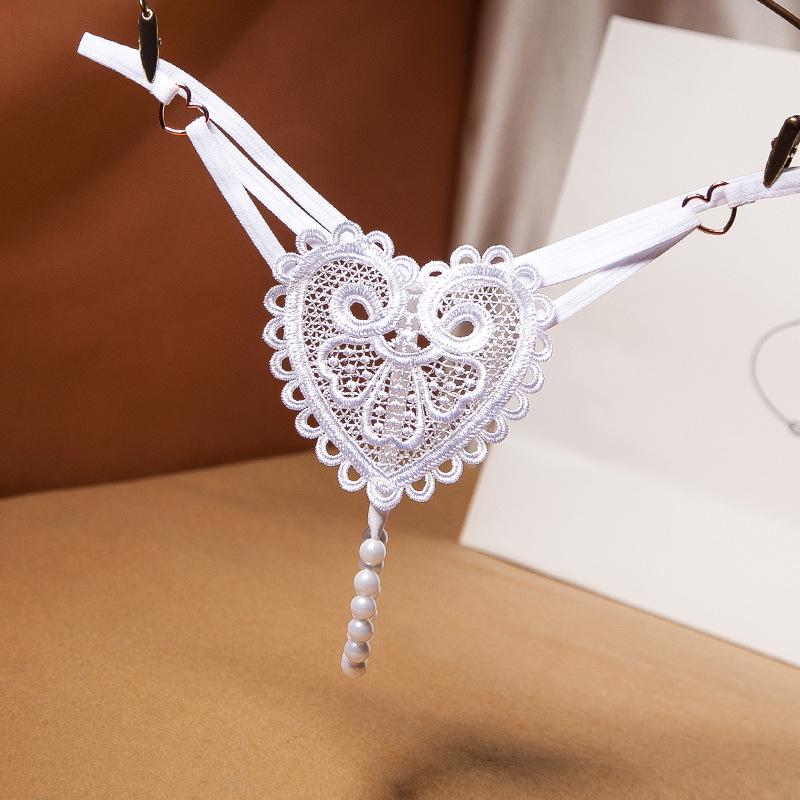 Retro Pearl Heart Embellished Low Waist Thong - Women's Beaded Seduction Panties (Style: 2253)