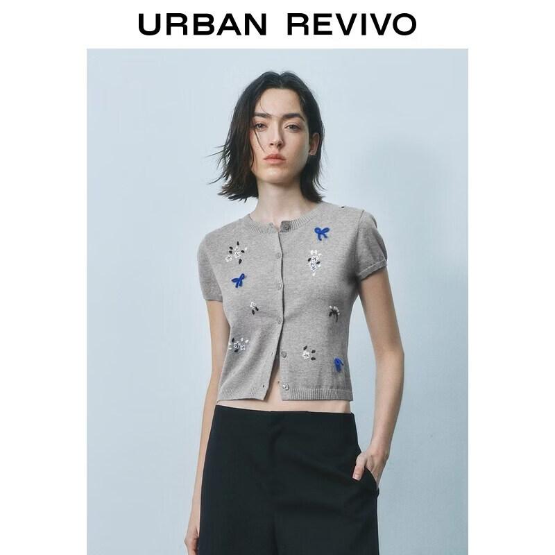 UR2026 Women s 3D Bow Flower Short Sleeve Knit Cardigan M