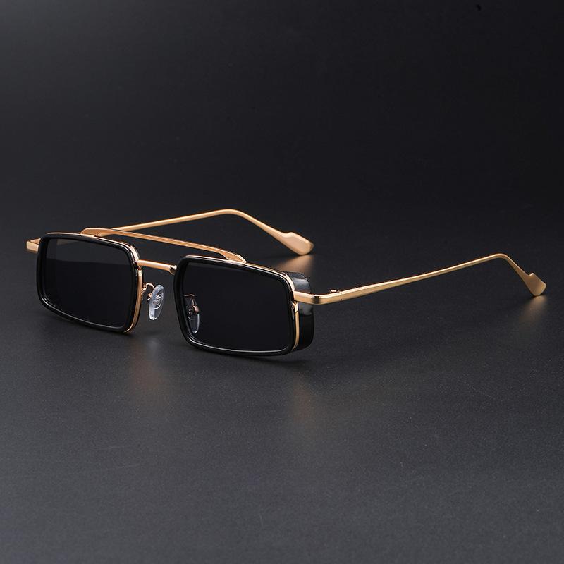 Metal full frame sunglasses men's new European and American fashion personalized double beam spring mirror legs sunscreen small frame sunglasses