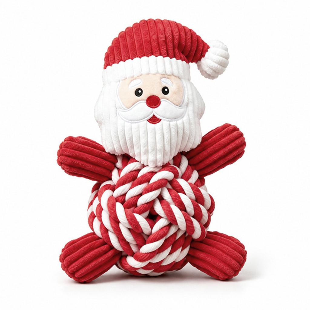 Christmas Puppy Chew Toy Cotton Rope Ball Plush Squeaky Toys Relieves Boredom Teeth Cleaning And Oral Health Boredom Busters