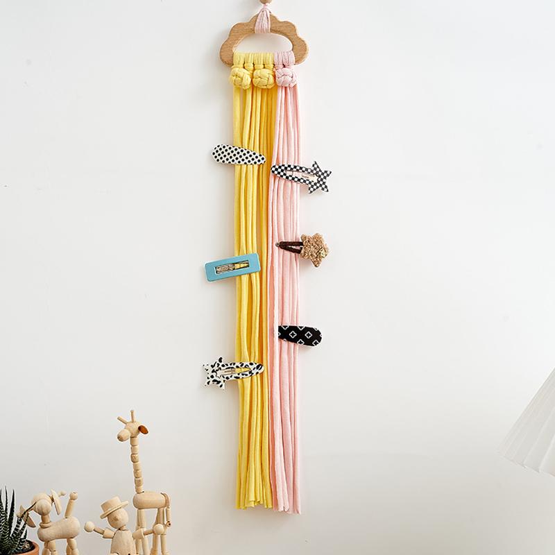 1Pc Wire Storage Pendant Strip Line Nordic Wind Woven Cartoon Wood Hairpin Finishing Wall Decoration