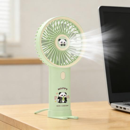 Portable Handheld Fan USB Rechargeable 3-Speed Cute Personal Mini Fan with LED Light Lightweight Quiet Cooling Fan with Phone Holder for Travel Office