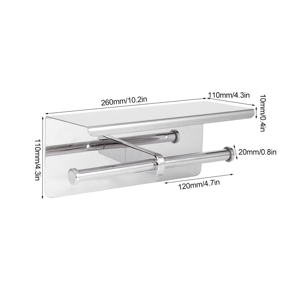 Double Toilet Paper Holder Stainless Steel Paper Rack Phone Storage Shelf Bathroom Use