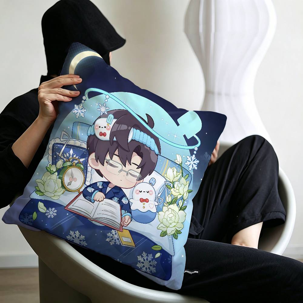 cute Love and Deepspace Sylus chibi art Personalized picture text home decorative pillows Household Gifts 45x45cm
