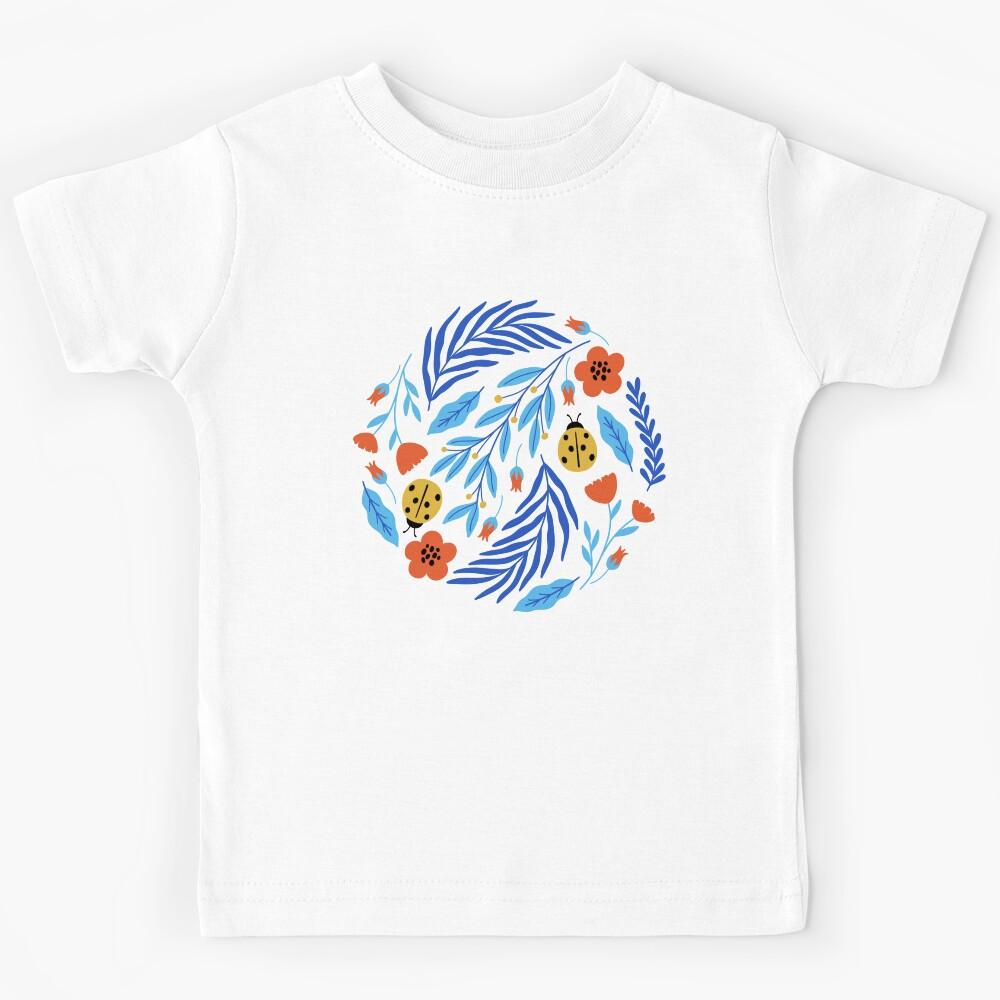 Ladybug in the garden on blue background Kids T-Shirt 160