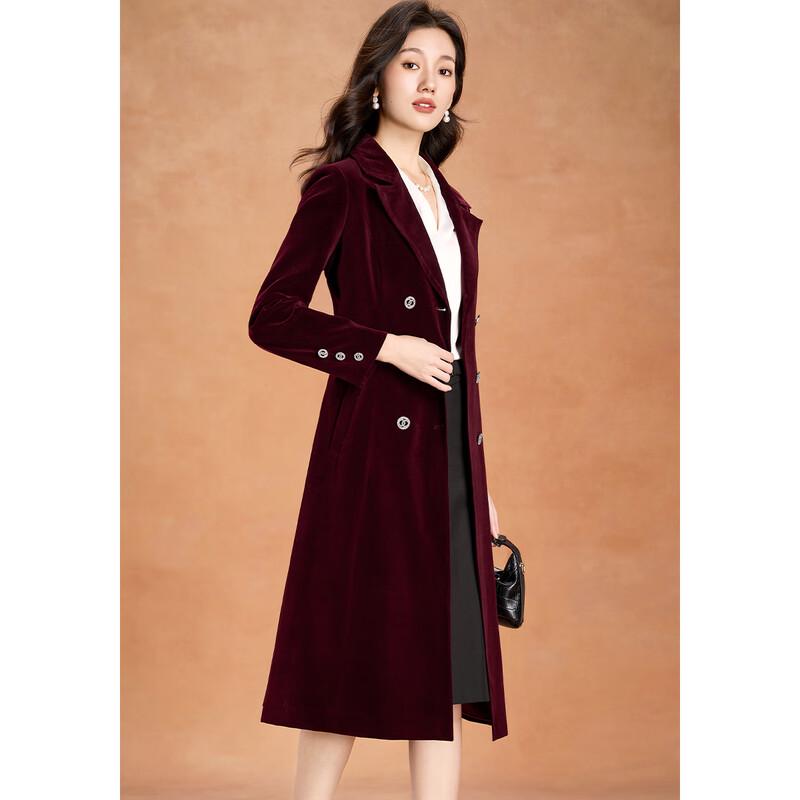 Kebeier Women's Velvet Double-Breasted Wool Blend Coat