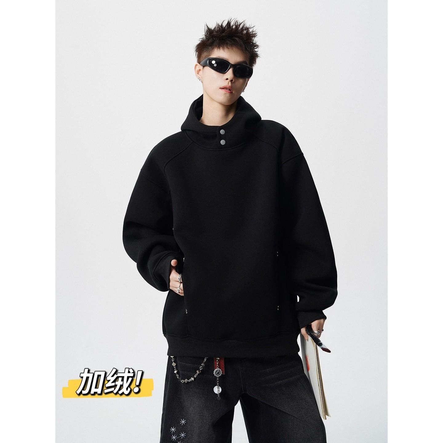 Американский свитер с капюшоном на кнопках мужской осенне-зимний уличный хулиганский красивый флисовый джемпер-куртка с вставками 3XL 3080₽