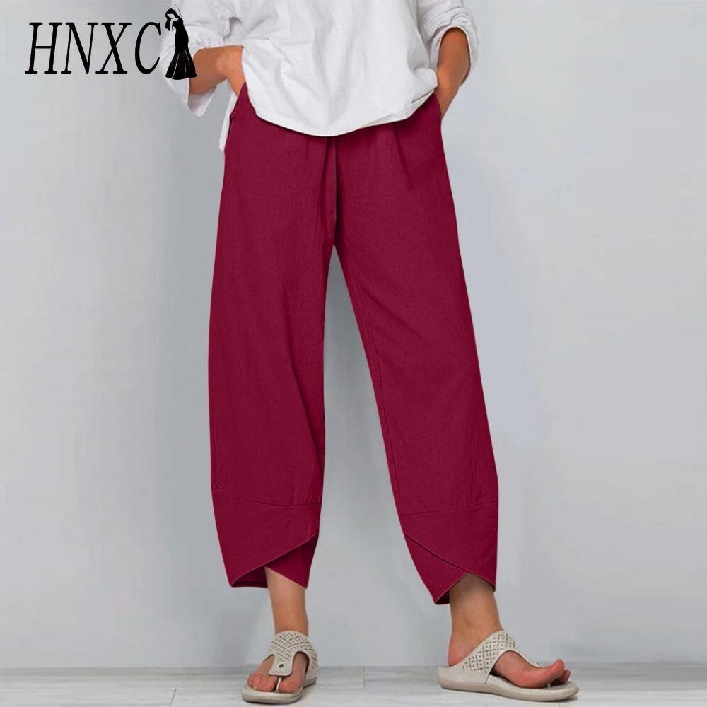 HNXC Damenmode, lässig, einfarbig, bedruckt, hohe Taille, Hosen und Caprihosen