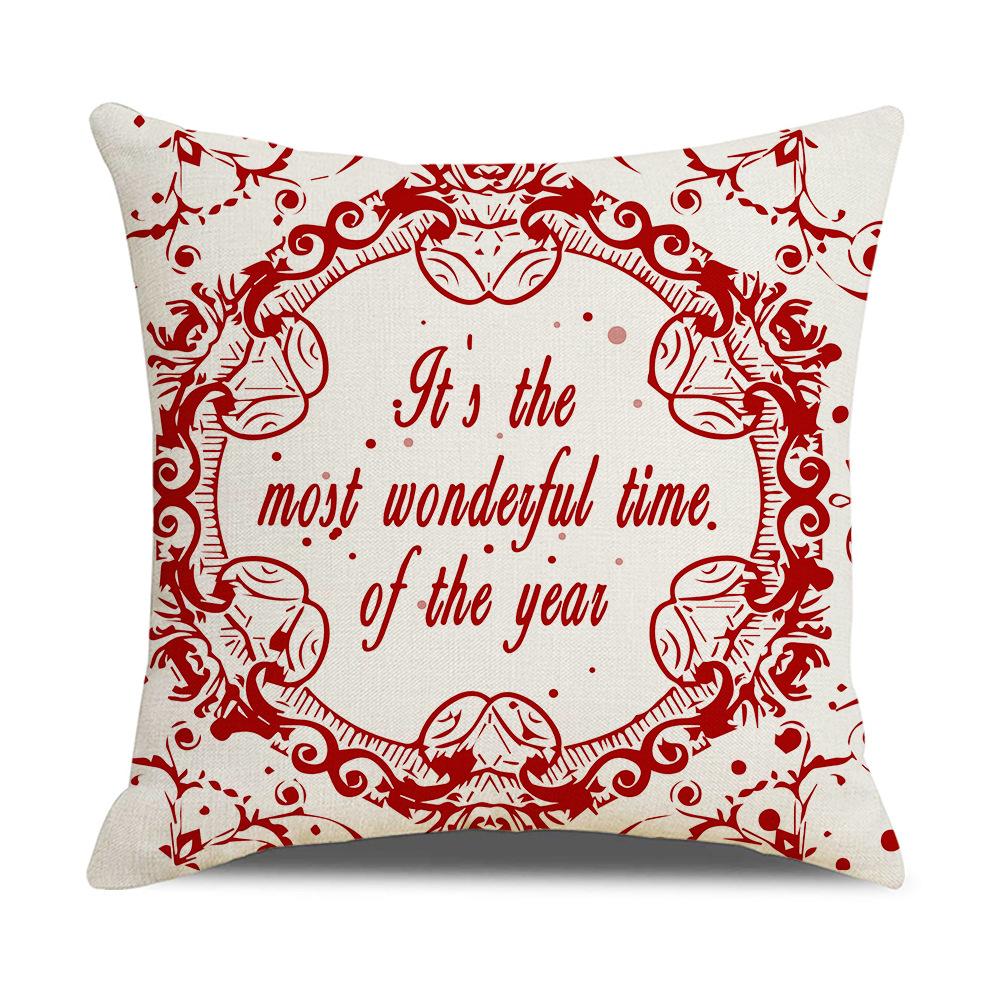 Christmas Pillow Case Linen Print Red Festive Home Cushion Living Room Cushion