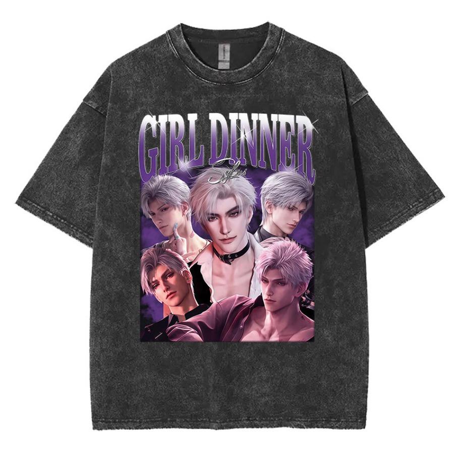 Funny Girl Dinner Caleb Graphic Tee Shirt Love and Deepspace Novelty Cotton T Shirts Fashion High Quality Vintage Washed Women T-Shirt