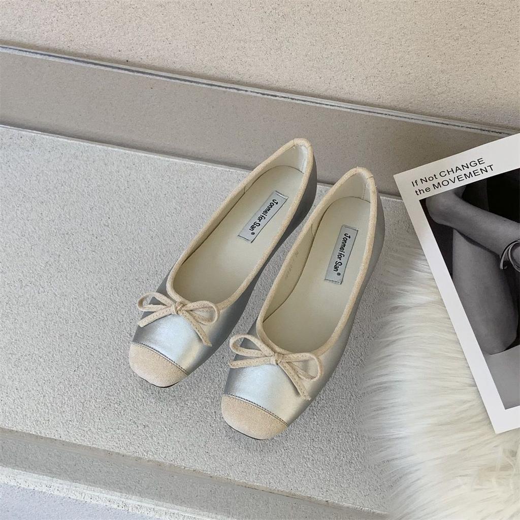 Französischer kleiner duftender Stil mit Rock weiche Sohle einzelne Schuhe Damen Sommer neu Abendbrise sanfte Schleife leichter Mund flacher Boden Damenschuhe