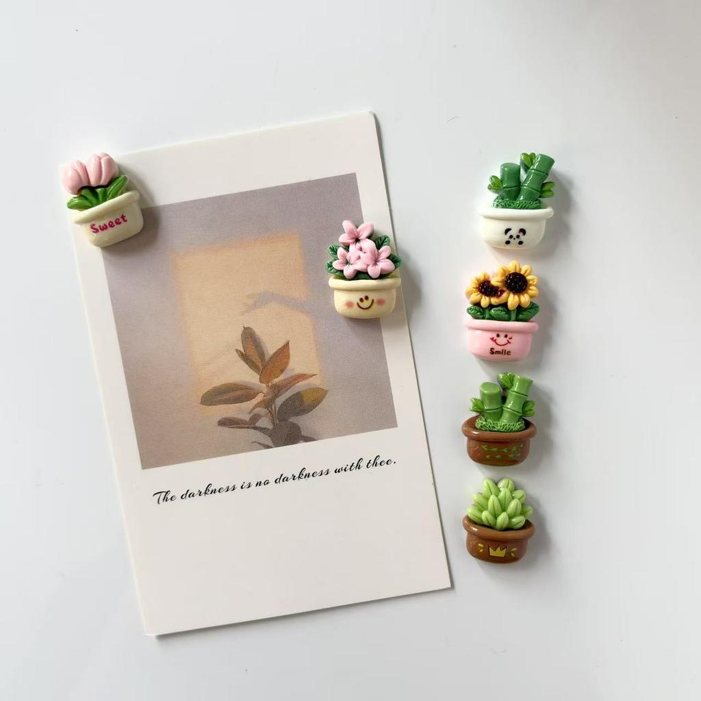 Mini Cactus Potted Plant Resin Fridge Magnet Home Decoration Magnet Photo Fixing Magnet