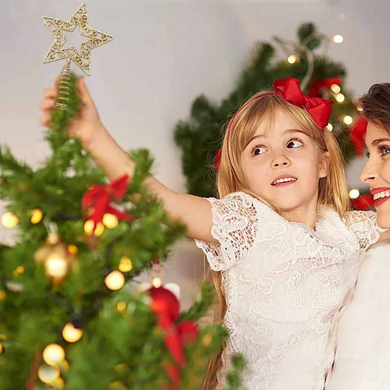 Weihnachtsbaumspitzen Ornamente Gold Silber Fünfzackiger Stern Weihnachtsbaum Anhänger Zuhause Weihnachten Navidad Neujahr Dekoration