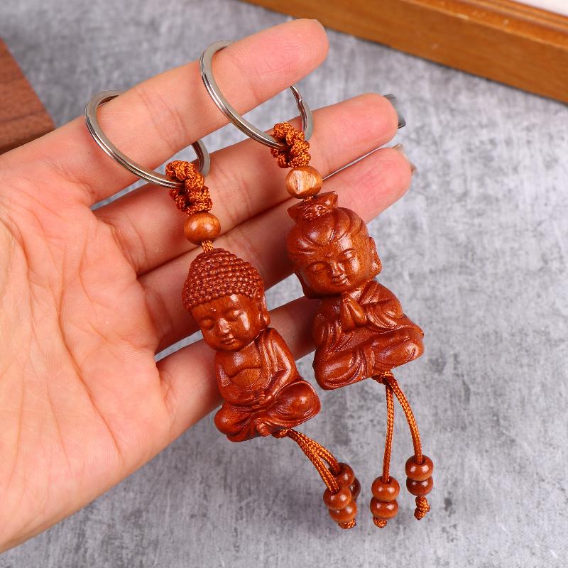 NEW Ethnic Style Buddhism Carving Pendant Key Holder Wooden Keychain Bag Hanging Jewelry Gift Praying For Peace And Good Fortune