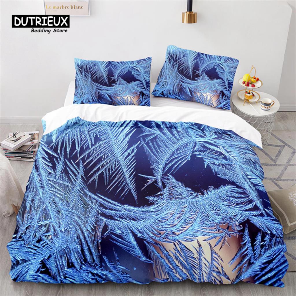 Schneeflocken Bettbezug Winterthema Geometrisches Muster Bettwäscheset Mikrofaser Blau Floral Quiltbezug Für Mädchen Junge Weihnachtsdeko