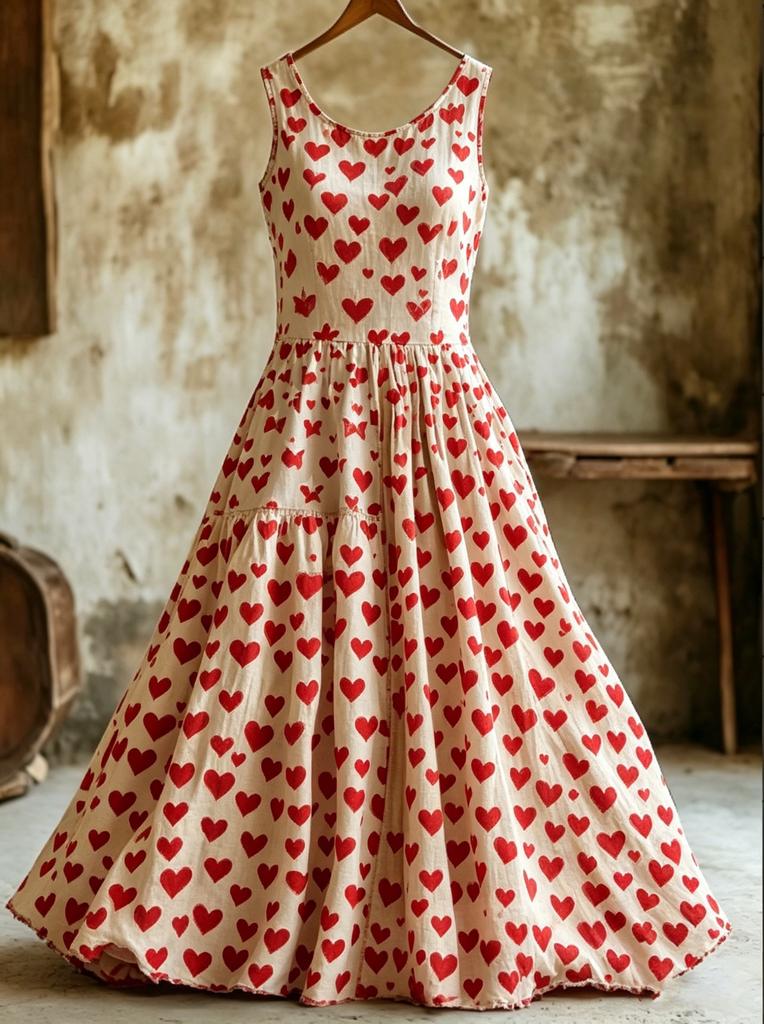 Retro Floral Embroidery Sleeveless Layered Cotton and Linen Dress Women's Mori Long Dress