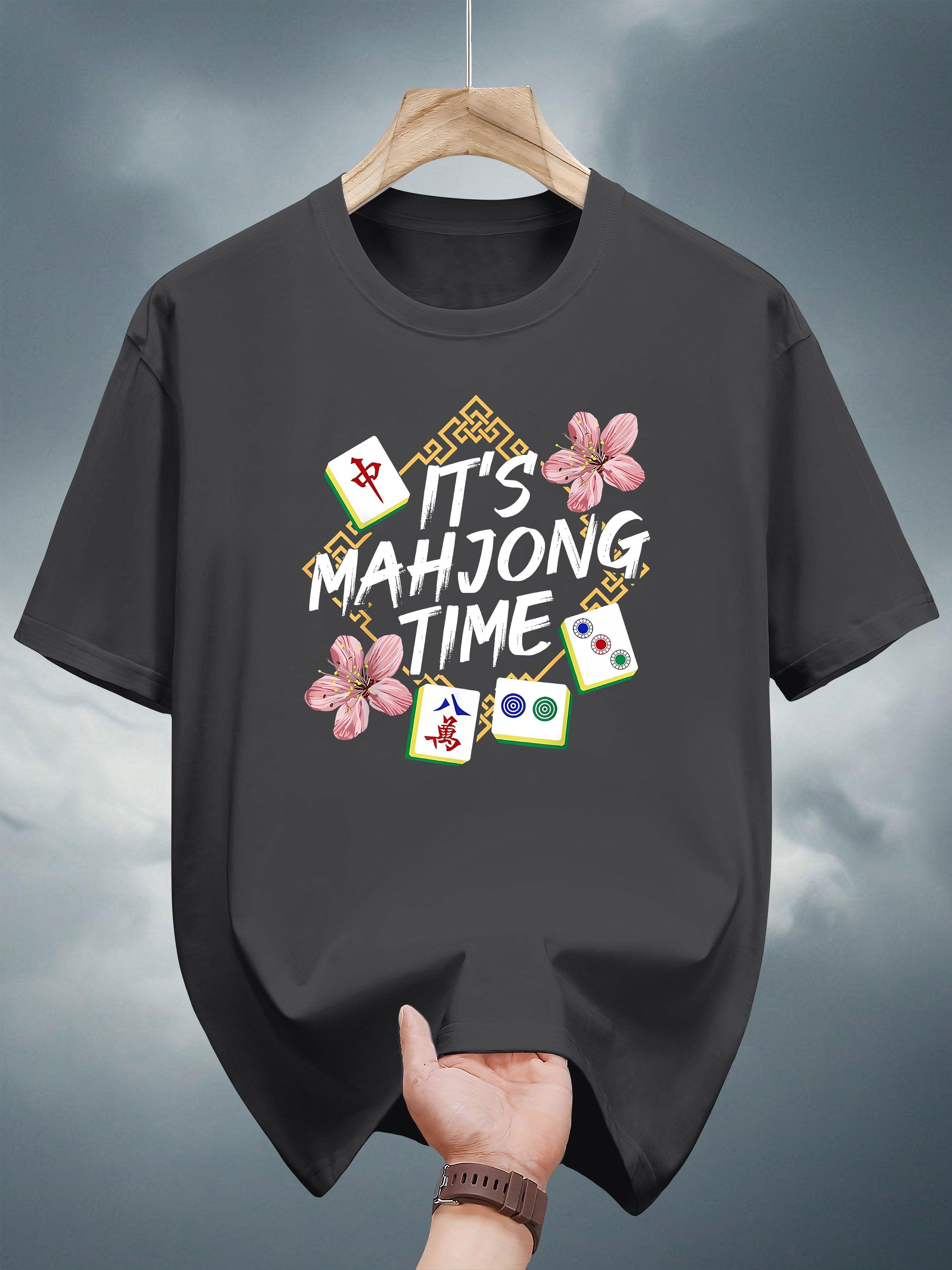

Mahjong Graphic T-shirt - Casual Summer Short Sleeve Tee with Colorful Mahjong Tile Design XXXXL