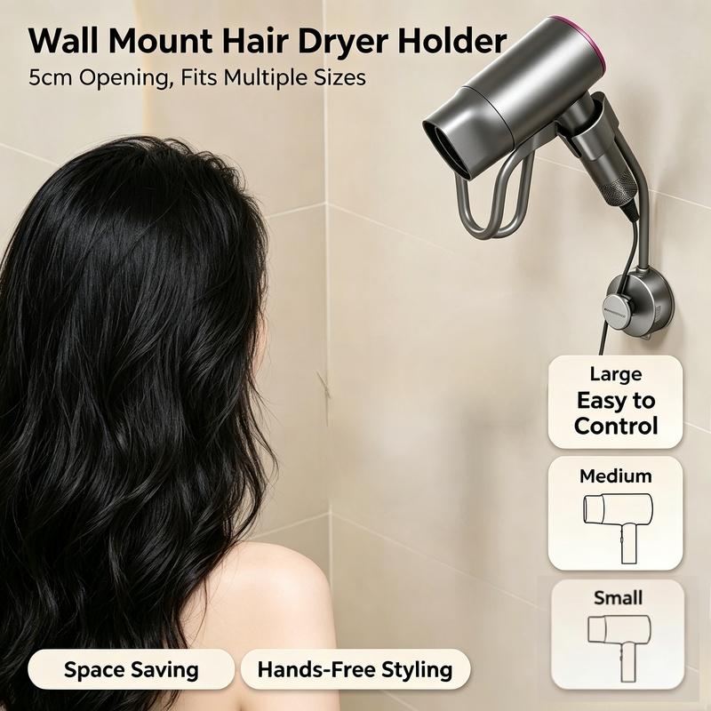 Powerful Suction Cup Hair Dryer Holder, No‑Drill Hands‑Free Wall Mount Blow‑Dryer Storage Rack Bathroom Organizer
