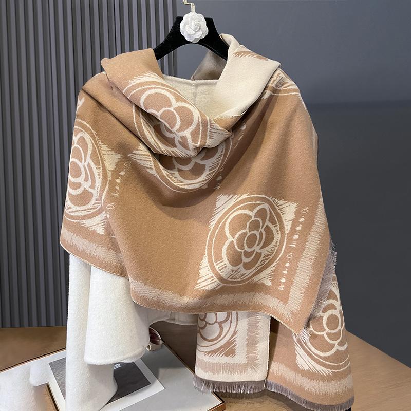 New Luxury Winter Camellia Two-Sided Cashmere Jacquard Scarves High Quality Women Thicken Wrap Shawl Ladies Wool Pashmina Scarf