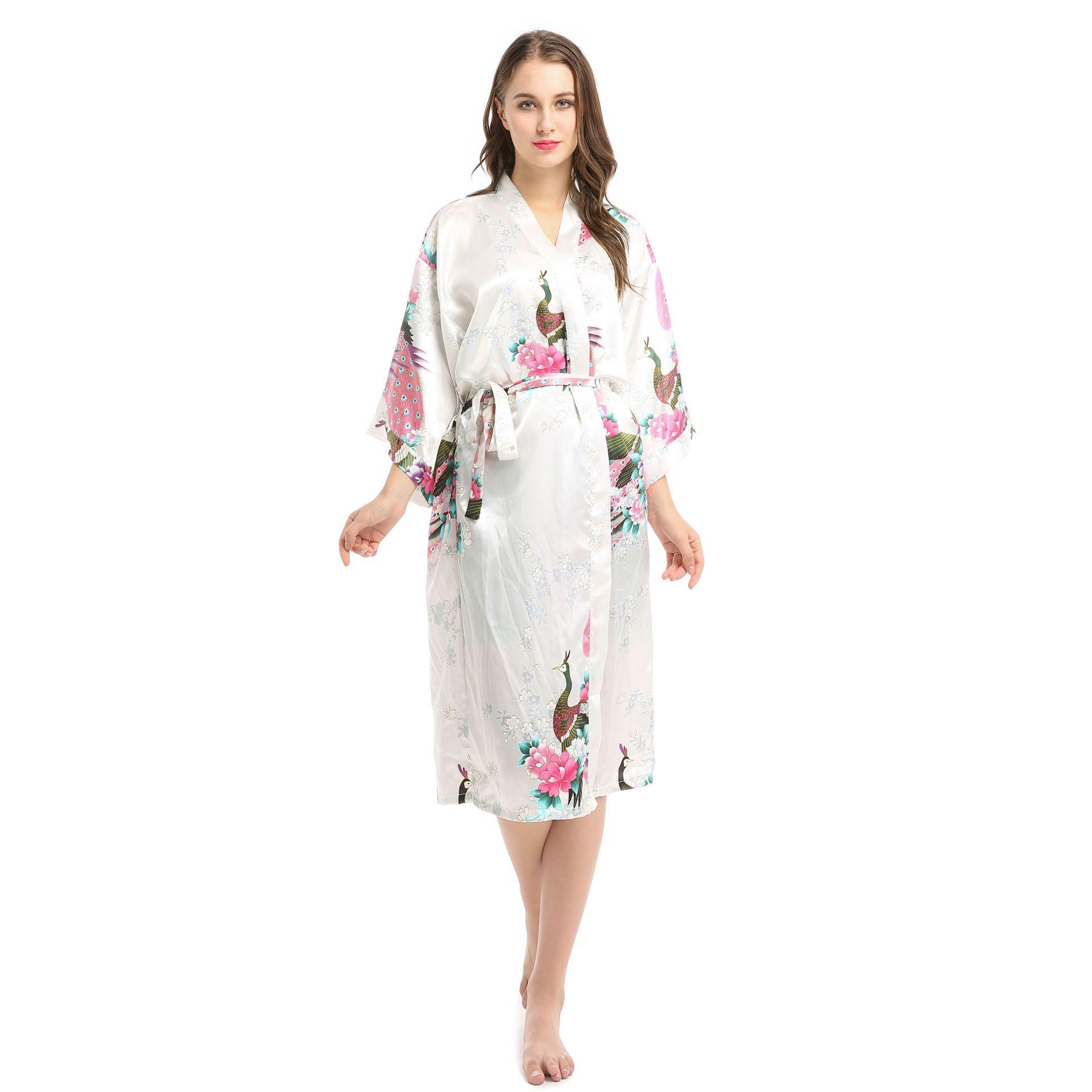 

Женская весенне-летняя модная шелковая ночная рубашка с имитацией павлина и пижама, халат со средними рукавами, большая домашняя пижама XXL