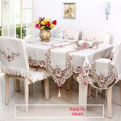 Festive Embroidered Table Runner Set Holiday Dining Table Cover with Matching Chair Covers for Christmas