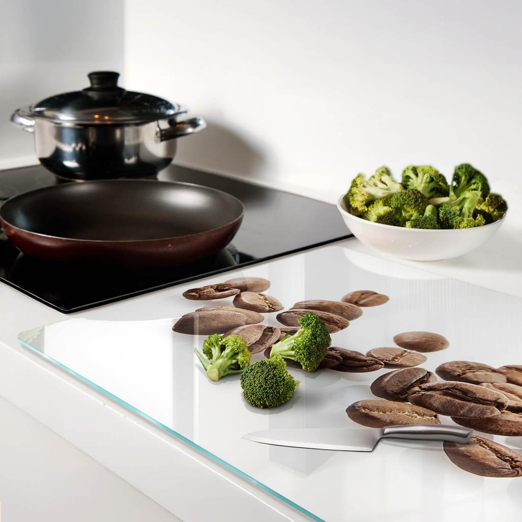 Durable and Stylish Glass Kitchen Board with Coffee Bean Pattern 80x52 Cm