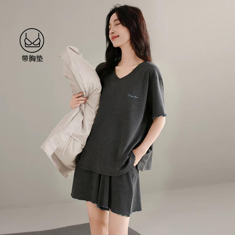 Pajamas with Chest Pads Women's Summer Tencel Short-sleeved Shorts 1011 New Lyocell High-end Loungewear Set