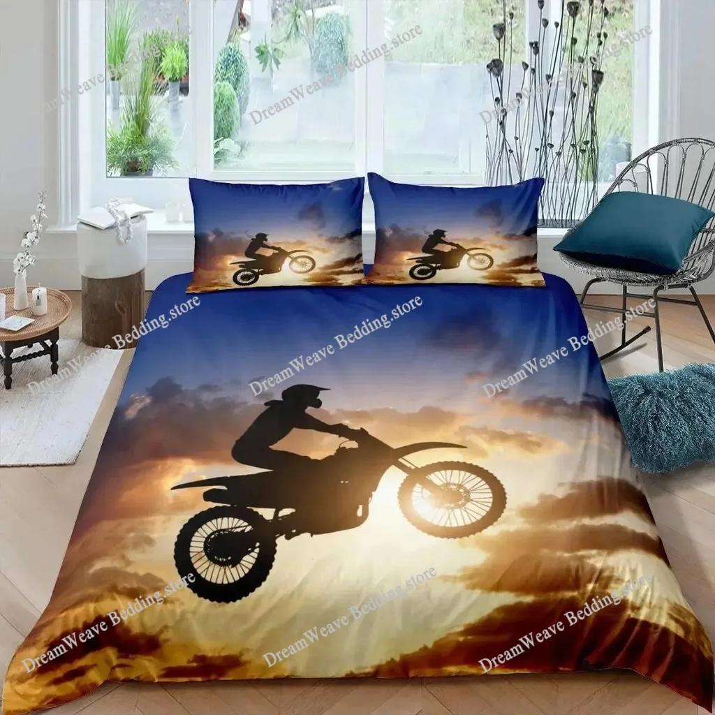 Dirt Bike Comforter Cover, Sports Biker Motocross Racing Theme Duvet Cover Set For Teen Boys Decorative Bedding Sets Luxury Gift