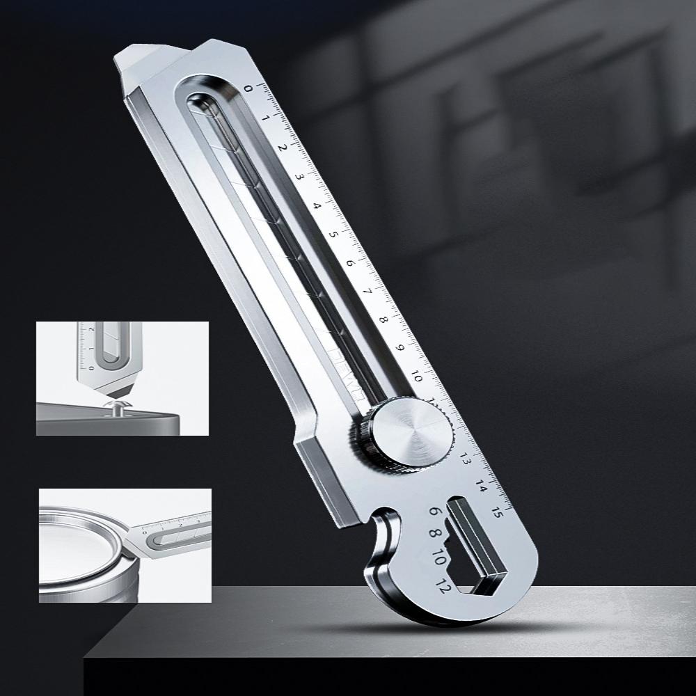 Coltello multiuso 6 in 1 in acciaio inossidabile, cancelleria per ufficio, tagliatutto multiuso, apribottiglie, apri barattoli, righello a vite, per la casa