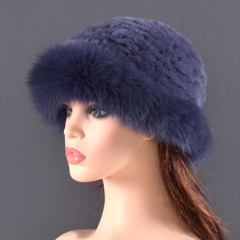 Women Real Fur Hat Rabbit Fur and Fox Fur Protection Ear Fluffy Beanies Fashion Knitted Cap Warm Winter Fur Hats for Women Ski