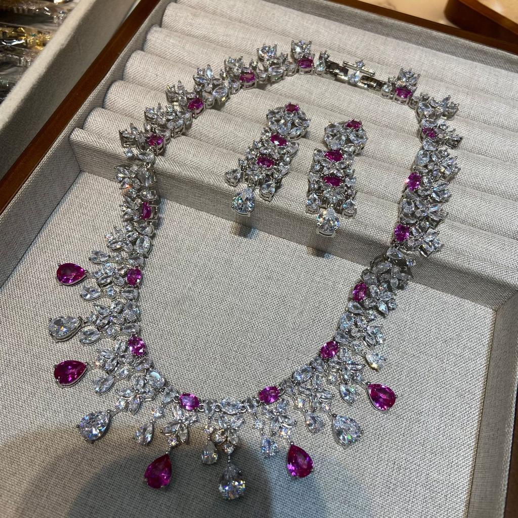 Italian Jewelry Set Seiko High-End Rhodium-Plated India-Pakistan Wedding Banquet Fashion High-End Colored Treasure Necklace