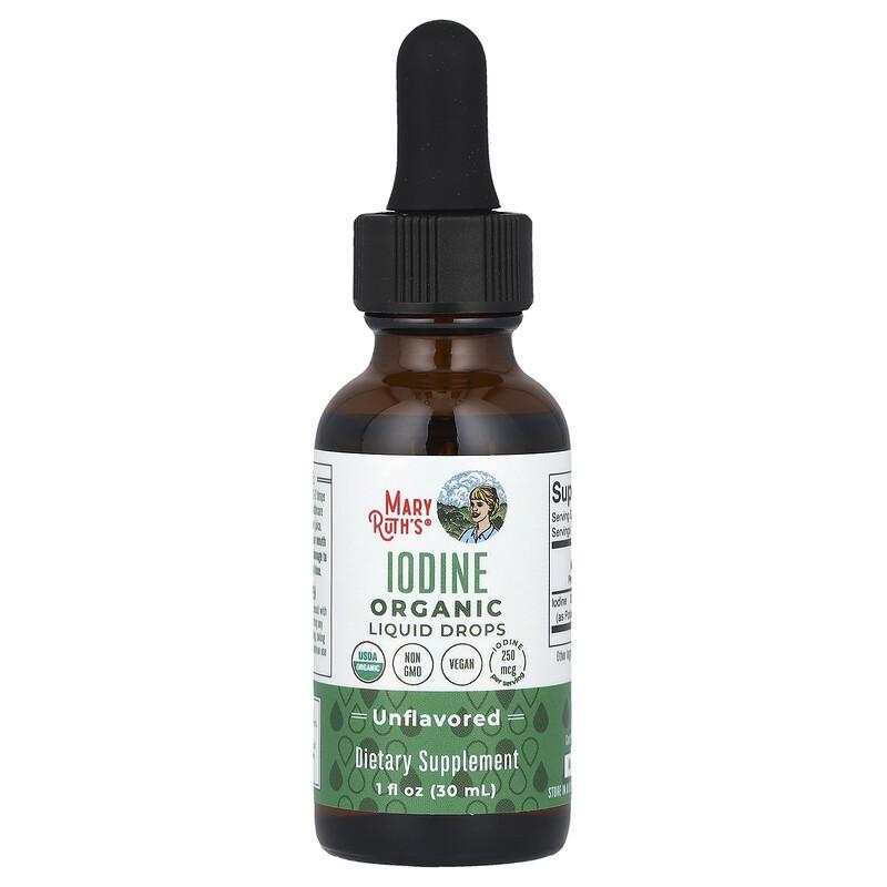 Organic Iodine Liquid Drops, Unflavored, 250 Mcg, 1 Fl Oz (30 Ml)