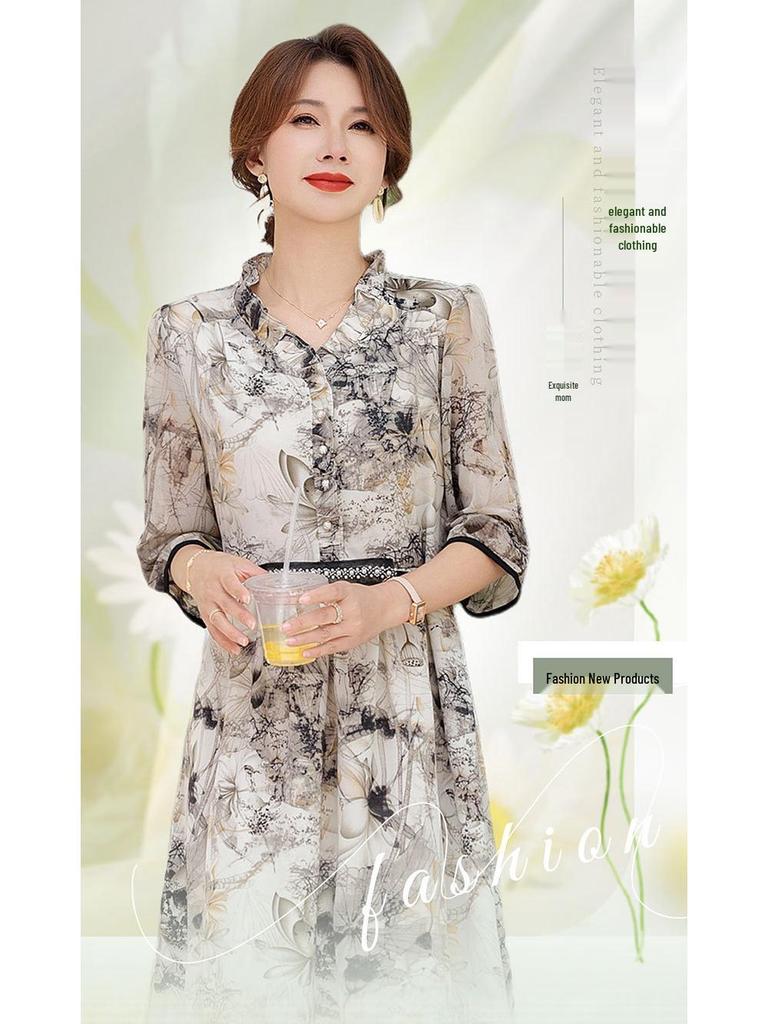 Elegant Summer Mid-Sleeve Dress for Middle-Aged & Elderly Women