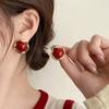 Red Ribbon Bow-knot Vintage Stud Earrings For Women Korean Fashion Autumn Winter Simple Bow Red Stud Earrings Geometric Earring