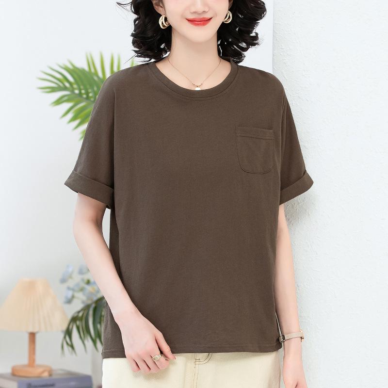 Women's Plus Size Summer Solid Color Casual T-shirt - Short Sleeve, Loose Fit 6310