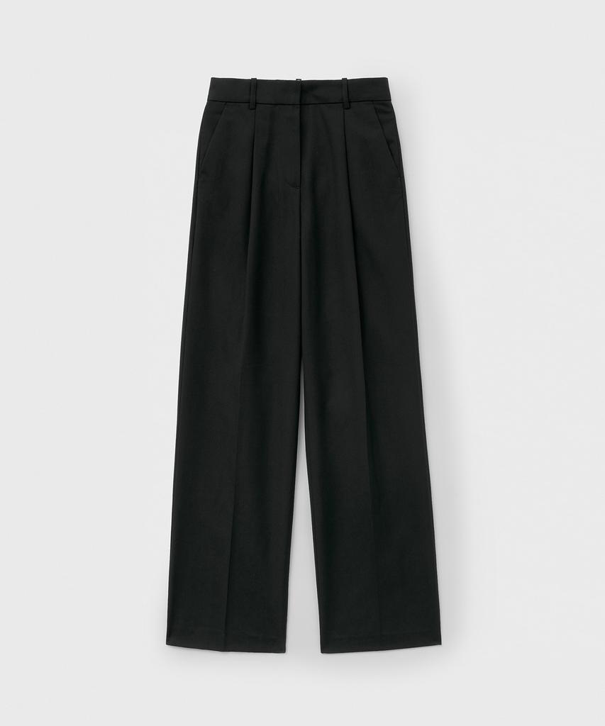 MONGDOL Single-Pleat Wide Slacks Black Mdpt025Black