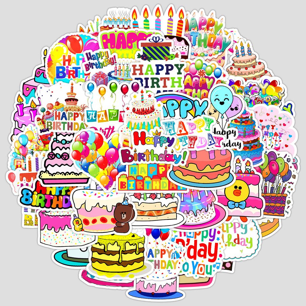 50 Happy Birthday Graffiti Stickers Motorcycle Helmet Skateboard Balance Car Decorative Stickers