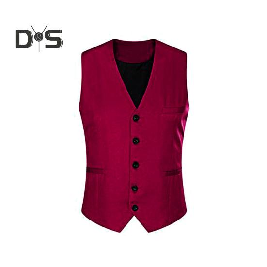 

Мужской однотонный деловой жилет с V-образным вырезом, без рукавов, с карманами, однобортный, облегающий офисный жилет, рабочая одежда XL красный