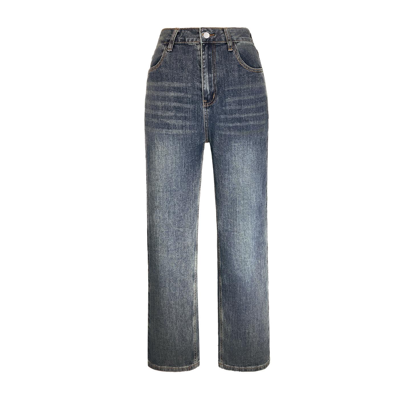 

Джинсы женские летние широкие брюки большого размера, стройнящие, универсальные, прямого кроя, с высокой посадкой 6XL джинсовый синий