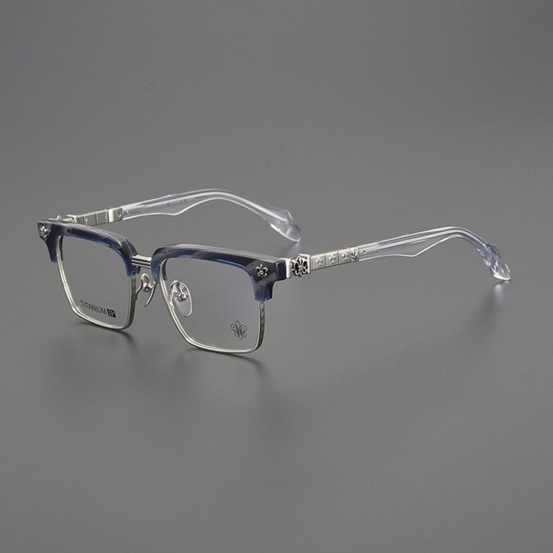 Italian Vintage Square Semi-Rimless Titanium Eyeglass Frame Business Style
