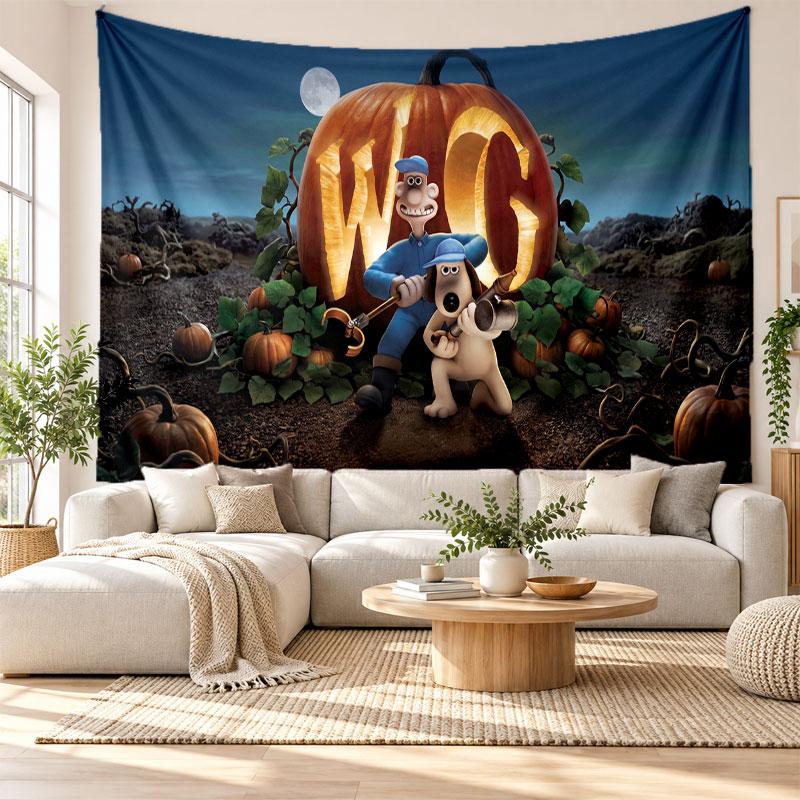 Wallace & Gromit Wandteppich Heimdekoration Hängendes Stoffkunst-Hintergrund-Tapestry für Schlafzimmer