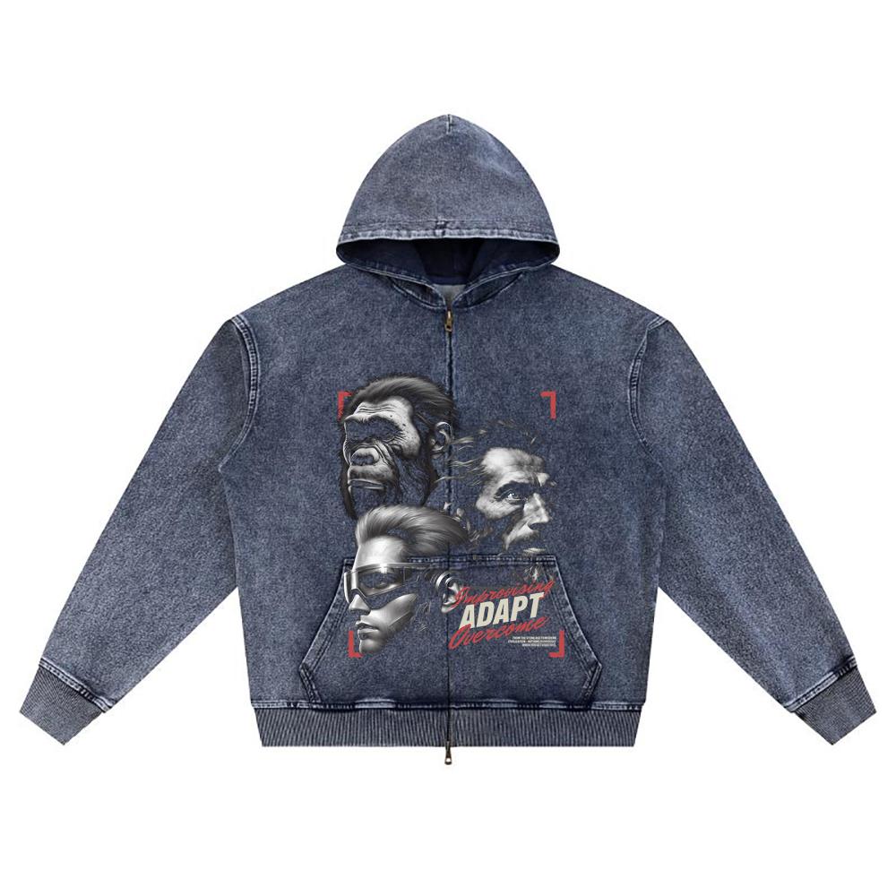 

Худи на молнии из вязаного денима с DTG-принтом Evolution Brother XL темно-синий