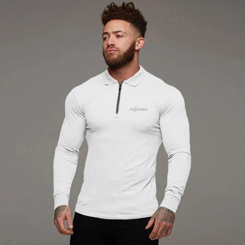 Muscleguys New Brand Bodybuilding Slim Fit Men's Polo Shirt Long Sleeve Fitness Casual Tees Autumn Clothing