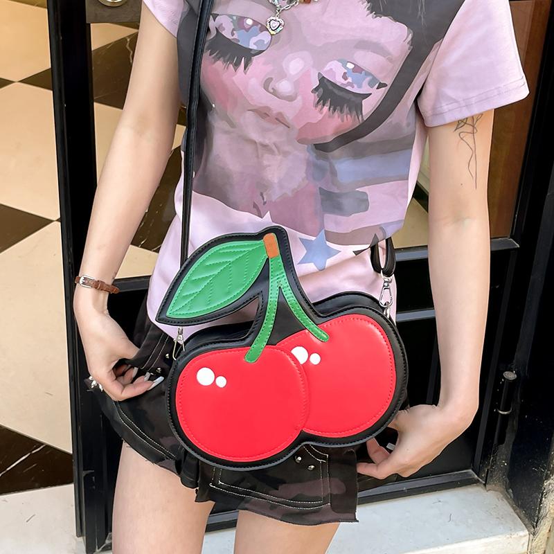 Kawaii Fashion Cherry Shape Clutch Bag Ladies Small Capacity Waterproof Red Fruit Crossbody Bags For Women Creative PU Shoulder Pouch Purse