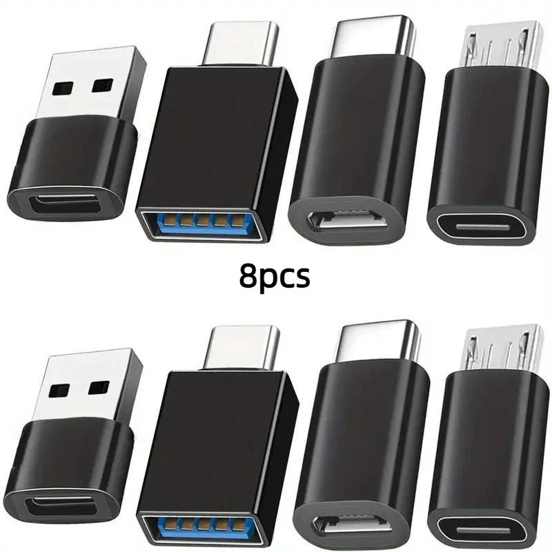 4/8 Stück USB-C-Buchsen-Adapter-Set USB-A auf USB-C Micro-USB auf Typ-C-Konverter für Autoladegerät Laptop Telefon