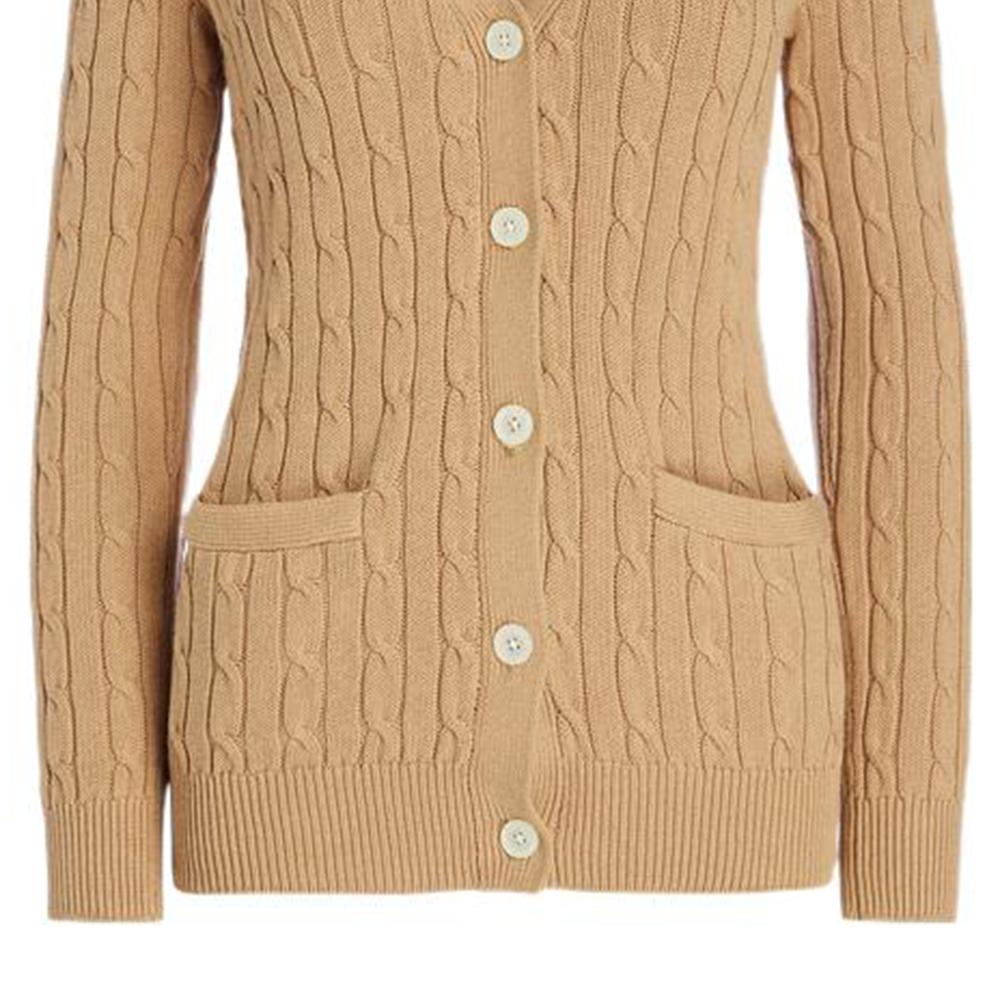 Polo Ralph Lauren FW22 Solid Color V-Neck Cable Knit Sweater Women sweater Brown WMPOSWENC020172-200